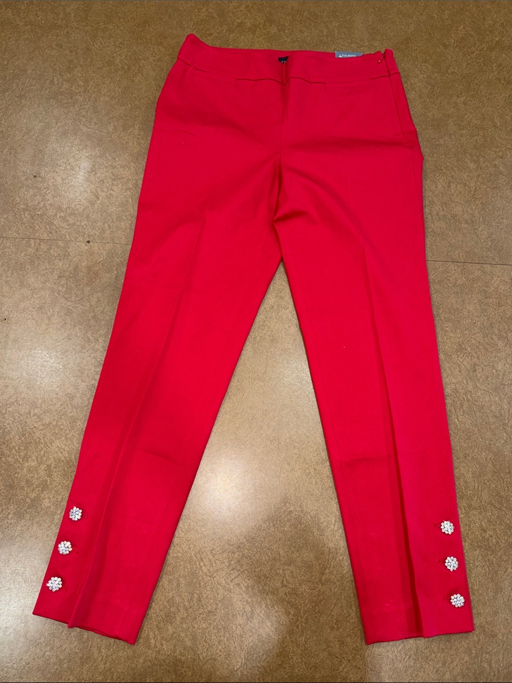 NWT Talbots Bright Red Chatham Ankle Stretch Pants with Hem Button Detail • 6